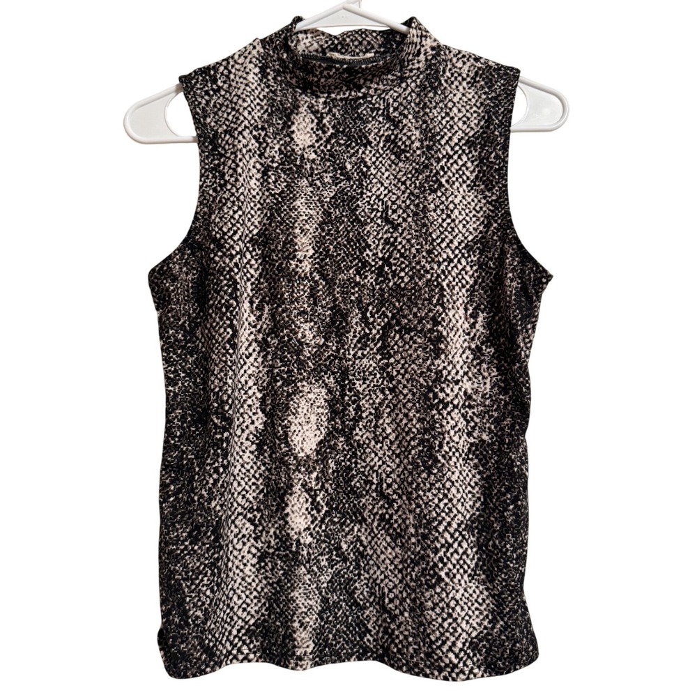 Olivia‎ Rae Womens Snakeskin Print Mock Neck Sleeveless Top Black White Medium